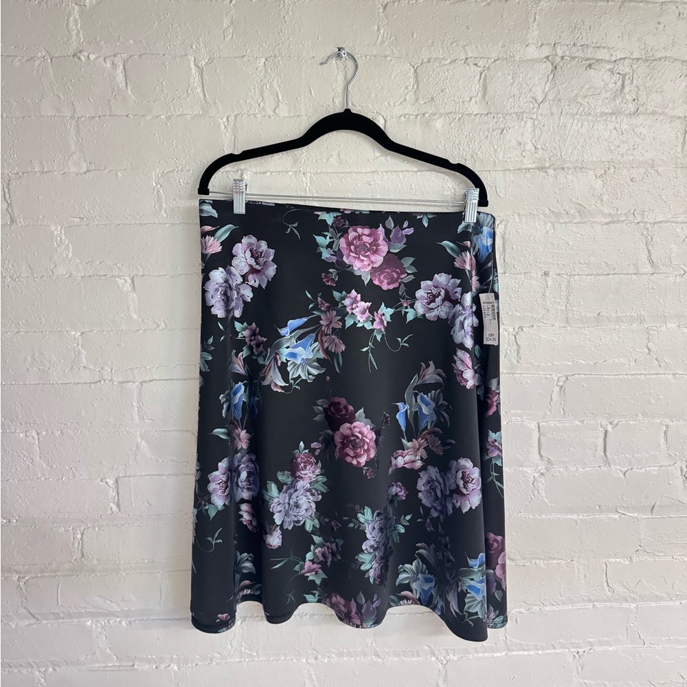 Dressbarn Black and Purple Skater Midi Skirt